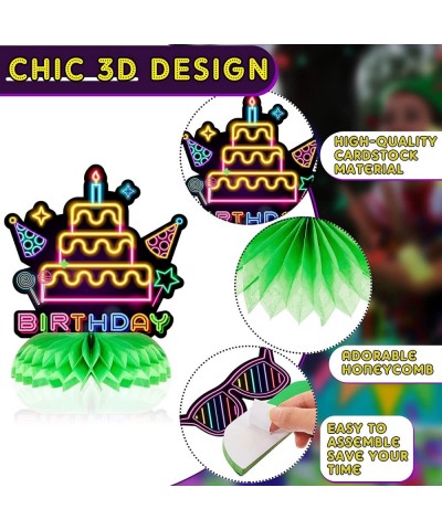 9 Pieces Glow Party Birthday Centerpiece Fluorescent Honeycomb Happy Birthday Decorations Table Topper Neon Party Decorations...