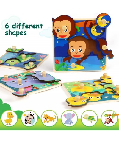 Wooden Peg Puzzles for Toddlers 1-3 6 Pack Baby Puzzle Birthday Gifts for 1 2 3 Year Old Girls Boys Wood Animal Puzzles for K...