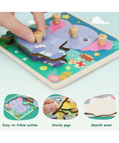 Wooden Peg Puzzles for Toddlers 1-3 6 Pack Baby Puzzle Birthday Gifts for 1 2 3 Year Old Girls Boys Wood Animal Puzzles for K...