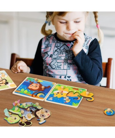 Wooden Peg Puzzles for Toddlers 1-3 6 Pack Baby Puzzle Birthday Gifts for 1 2 3 Year Old Girls Boys Wood Animal Puzzles for K...