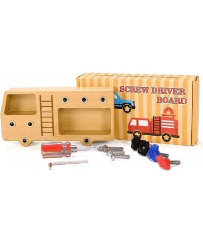 Montessori Toys for Toddlers - Screw Driver Board for kids Basic Skills Educational Learning Sensory Toy Wooden Fire Truck Mo...