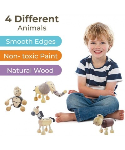 Bendable Jungle Wooden Animal Toys (Set of 4) | Early Education Development Jungle Wooden Toy Animals for Kids | Fun Montesso...