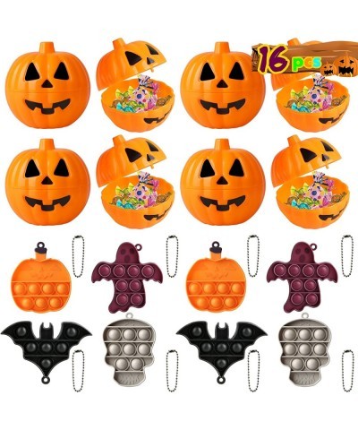 Halloween Party Favors 16 PCS Halloween Mini Push Pop Bubble Fidget Toys with Pumpkin Toys Container for Girls Boys Kids Hall...