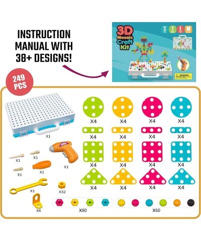 249 PCS STEM Learning Toys – Electric Drill DIY Educational Set Creative Engineering with Various Shapes and 5 Toy Tools – 2&...