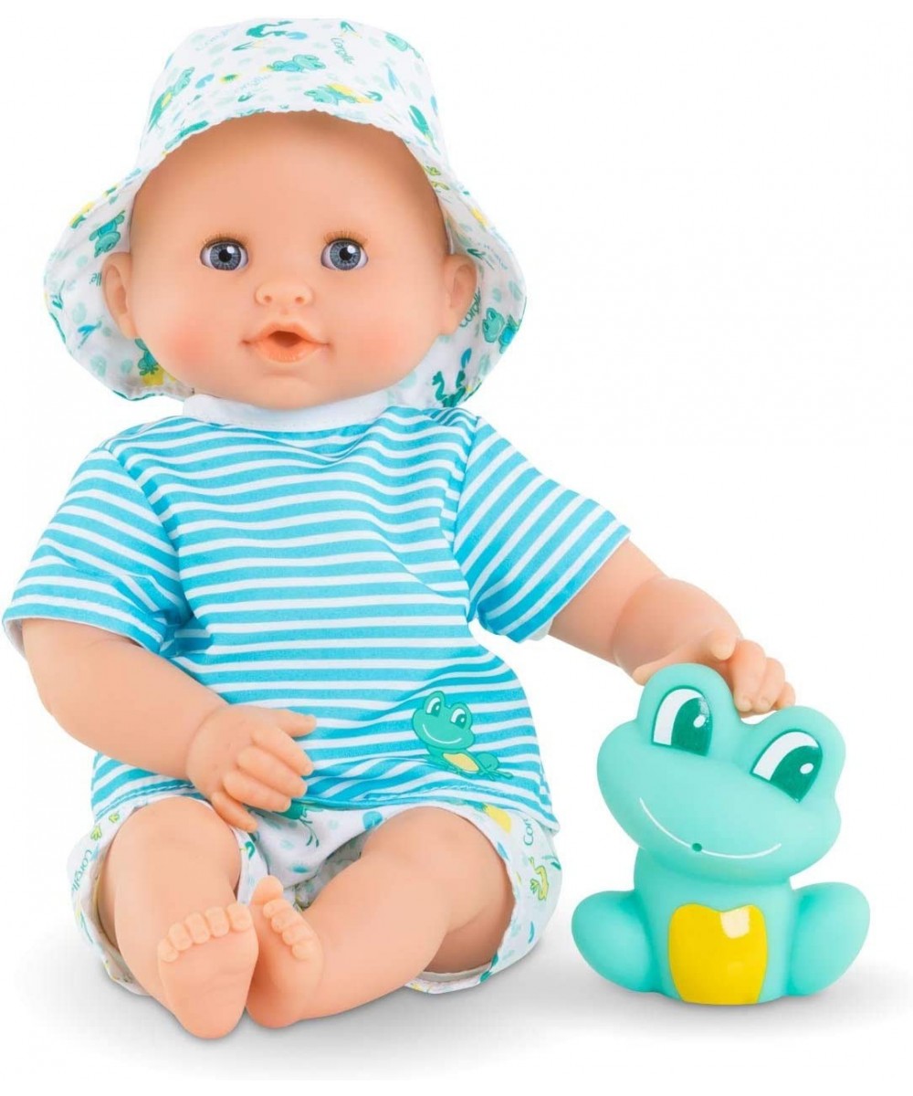 Bebe Bath Marin - 12” Boy Baby Doll with Rubber Frog Toy Safe for Water Play in The Bathtub or Pool Poseable Soft Body with V...