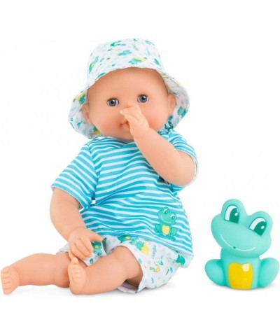 Bebe Bath Marin - 12” Boy Baby Doll with Rubber Frog Toy Safe for Water Play in The Bathtub or Pool Poseable Soft Body with V...