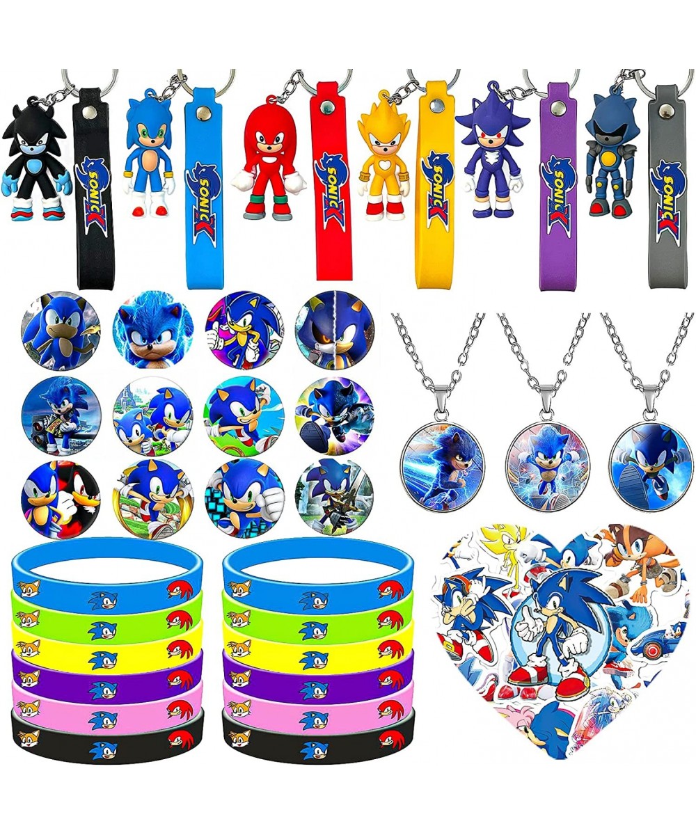 83 Pcs Sonic Party Favors Birthday Sonic Party Supplies - 3 Necklaces 6 Doll keychains 12 Bracelets 12 Brooches 50 Stickers B...