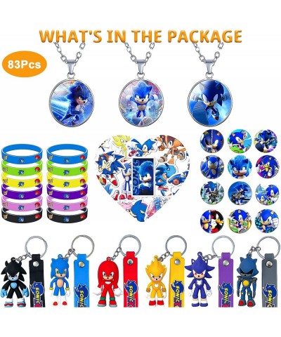 83 Pcs Sonic Party Favors Birthday Sonic Party Supplies - 3 Necklaces 6 Doll keychains 12 Bracelets 12 Brooches 50 Stickers B...