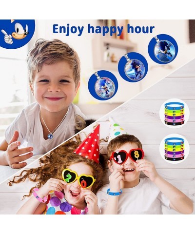 83 Pcs Sonic Party Favors Birthday Sonic Party Supplies - 3 Necklaces 6 Doll keychains 12 Bracelets 12 Brooches 50 Stickers B...