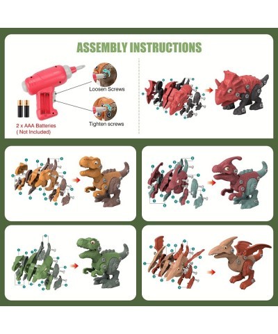 5Pcs Dinosaur Toys for Kids 3- 8 Take Apart Toys with Cordless Drill for Boys & Girls STEM Educational DIY Construction Build...