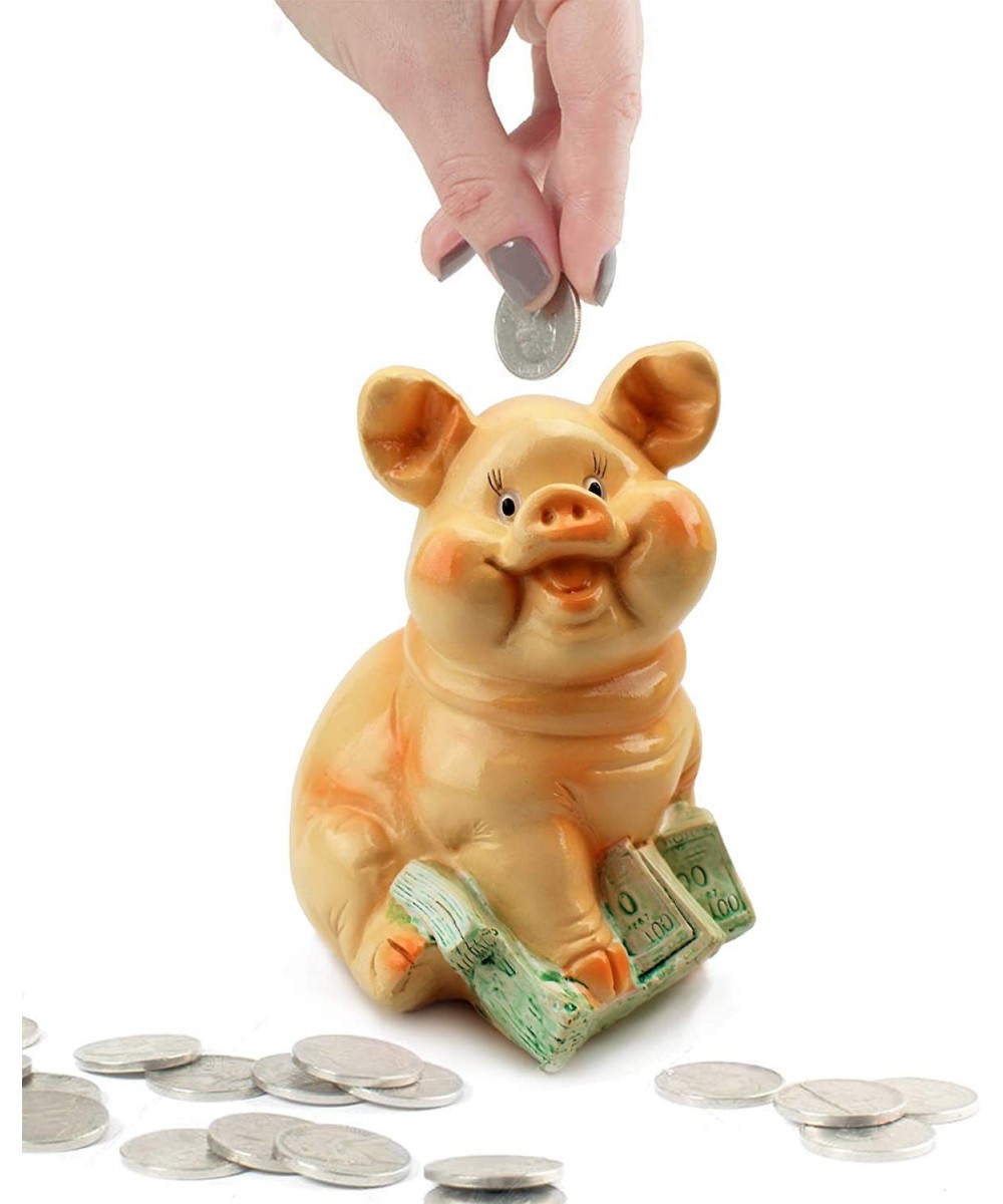 Sitting Pig on Cash Money Piggy Bank Coin Bank $19.46 Kids' Money Banks