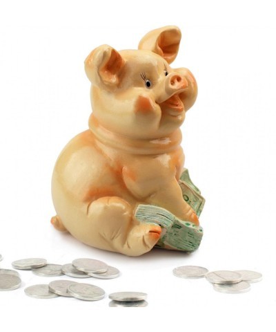 Sitting Pig on Cash Money Piggy Bank Coin Bank $19.46 Kids' Money Banks