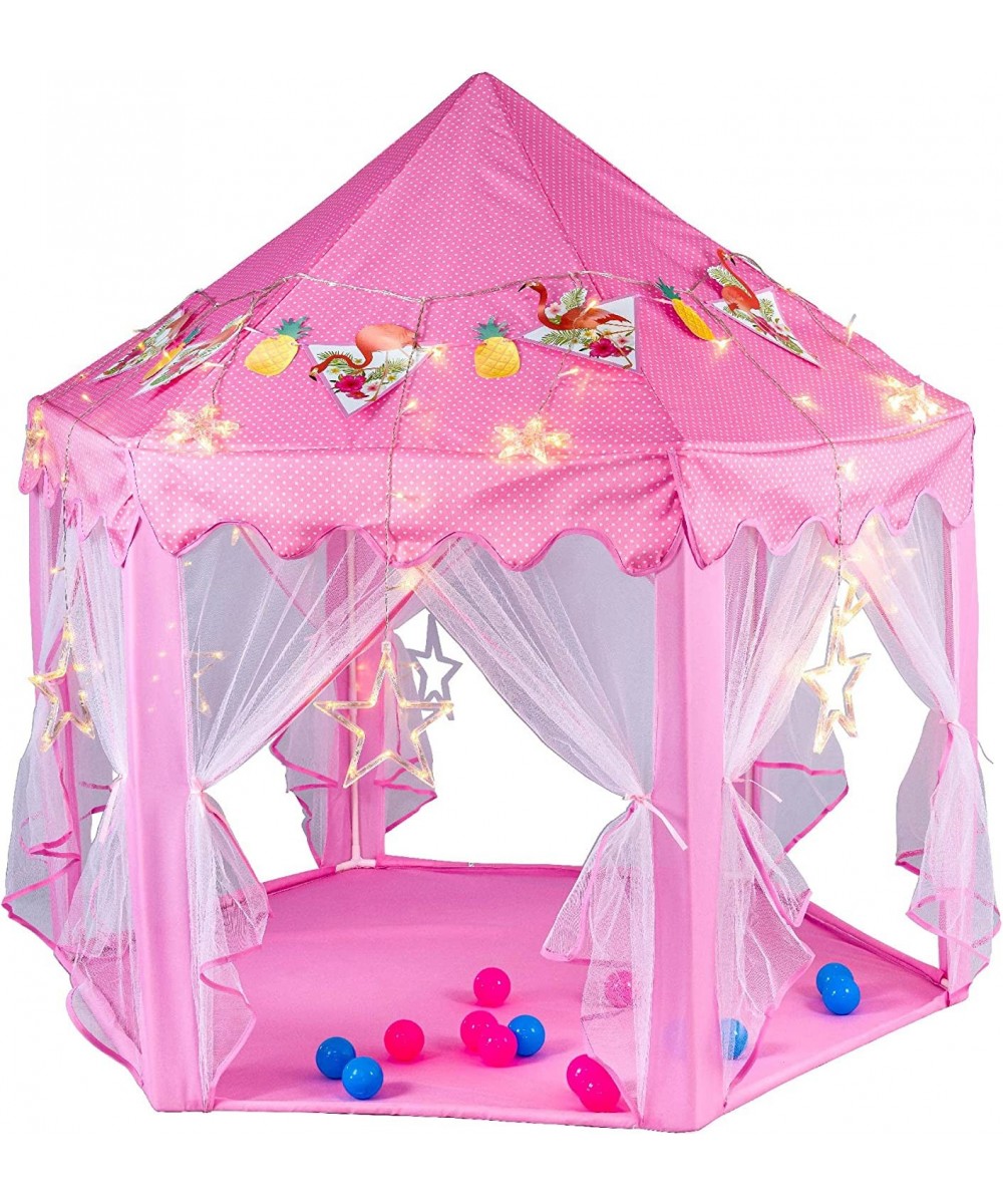 55"x 53" Princess Castle Play Tent for Girls Playhouse with 138 LED Star String Lights and Banners Decor Kids Game House for ...