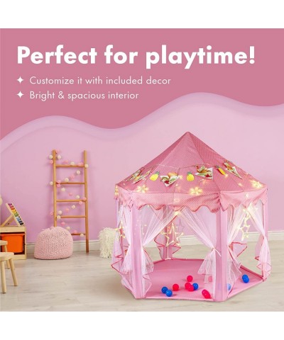 55"x 53" Princess Castle Play Tent for Girls Playhouse with 138 LED Star String Lights and Banners Decor Kids Game House for ...