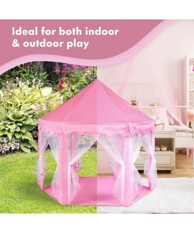 55"x 53" Princess Castle Play Tent for Girls Playhouse with 138 LED Star String Lights and Banners Decor Kids Game House for ...