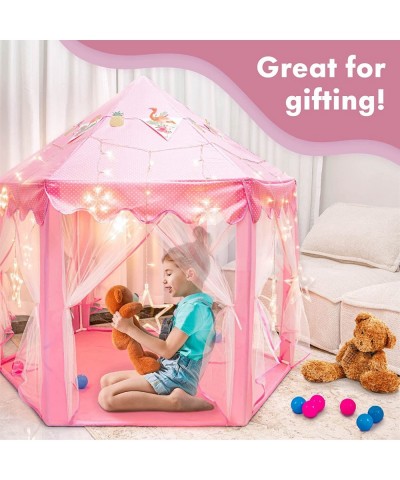 55"x 53" Princess Castle Play Tent for Girls Playhouse with 138 LED Star String Lights and Banners Decor Kids Game House for ...