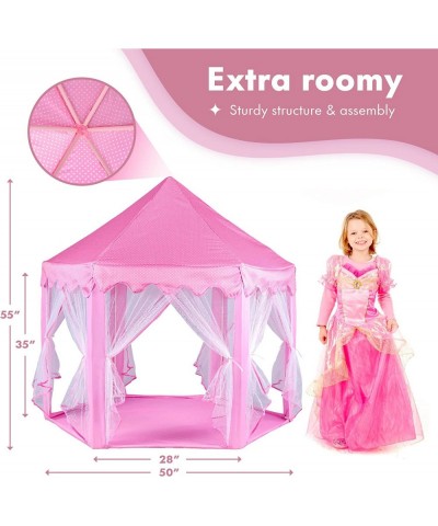 55"x 53" Princess Castle Play Tent for Girls Playhouse with 138 LED Star String Lights and Banners Decor Kids Game House for ...