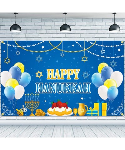 Happy Hanukkah Backdrop Banner 73 x 43 Inch Large Size Hanukkah Background Banner with Menorah Star of David Dreidel Jewish C...