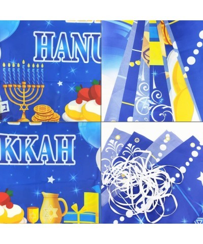 Happy Hanukkah Backdrop Banner 73 x 43 Inch Large Size Hanukkah Background Banner with Menorah Star of David Dreidel Jewish C...