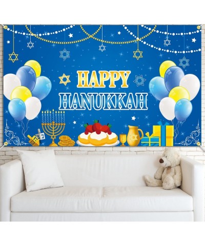 Happy Hanukkah Backdrop Banner 73 x 43 Inch Large Size Hanukkah Background Banner with Menorah Star of David Dreidel Jewish C...