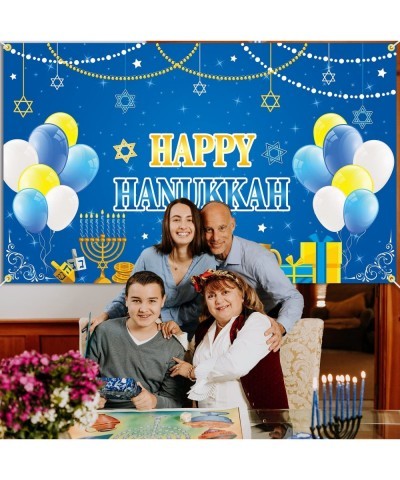 Happy Hanukkah Backdrop Banner 73 x 43 Inch Large Size Hanukkah Background Banner with Menorah Star of David Dreidel Jewish C...