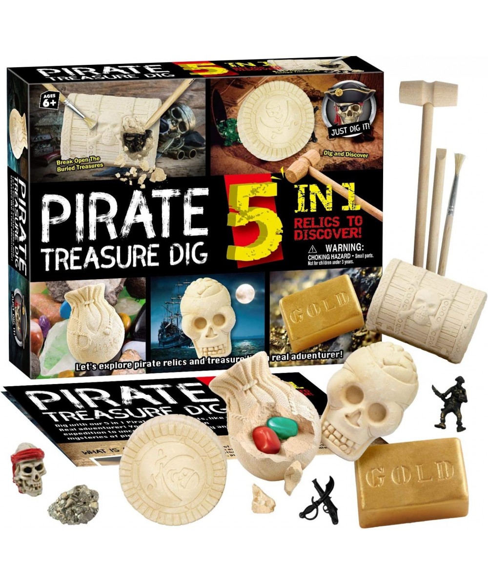 Pirate Treasure Dig Kit - Pirate Toy for Kids - Dig up 5 Real Treasures Gemstone Digging Kits Explore Great Archaeology Scien...