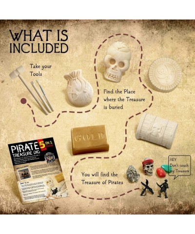 Pirate Treasure Dig Kit - Pirate Toy for Kids - Dig up 5 Real Treasures Gemstone Digging Kits Explore Great Archaeology Scien...