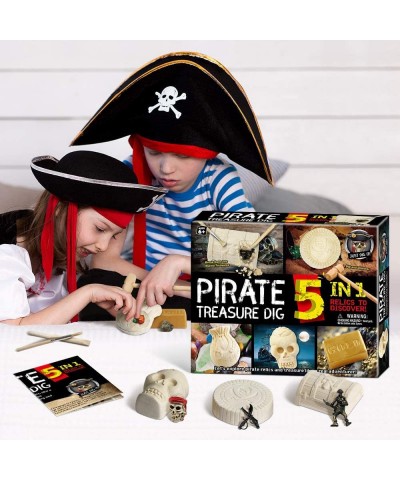 Pirate Treasure Dig Kit - Pirate Toy for Kids - Dig up 5 Real Treasures Gemstone Digging Kits Explore Great Archaeology Scien...