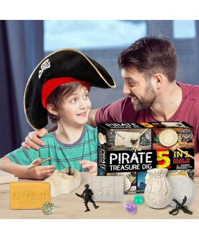 Pirate Treasure Dig Kit - Pirate Toy for Kids - Dig up 5 Real Treasures Gemstone Digging Kits Explore Great Archaeology Scien...