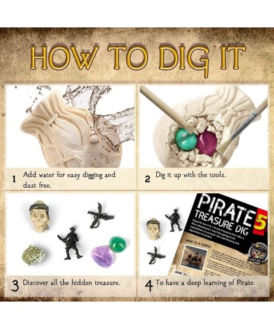 Pirate Treasure Dig Kit - Pirate Toy for Kids - Dig up 5 Real Treasures Gemstone Digging Kits Explore Great Archaeology Scien...