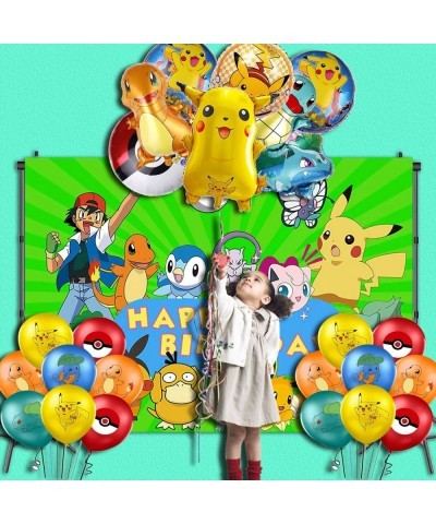 Anime Theme Birthday Decorations Set - Anime Birthday Party Supplies Include 5 FT Backdrop 20X Latex Balloons 8X Foil Balloon...