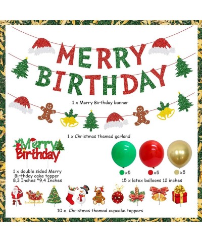 Christmas Birthday Decorations Merry Birthday Banner Red and Green Christmas Theme Garland Cake Toppers for Xmas Eve Winter H...