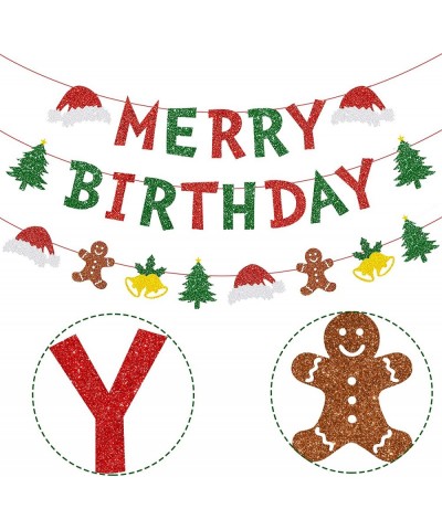 Christmas Birthday Decorations Merry Birthday Banner Red and Green Christmas Theme Garland Cake Toppers for Xmas Eve Winter H...