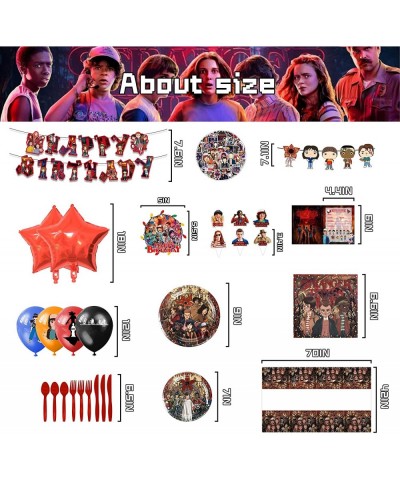 194Pcs Stranger Movie Party Supplies Decorations Include Banners Tablecloth Balloons Plates Cake Toppers Cupcake Toppers Napk...