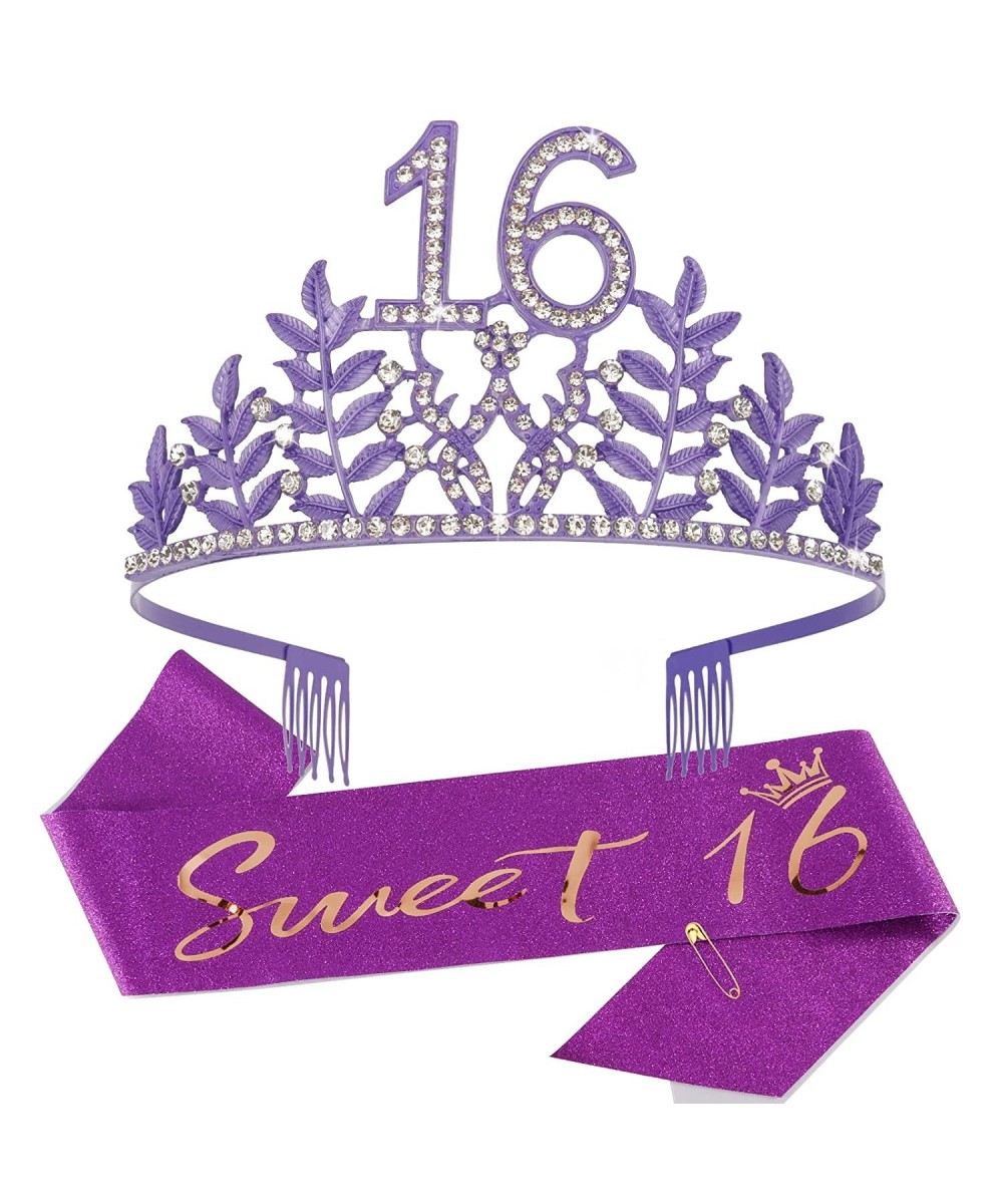 Sweet 16 Crown and Sash Set Sweet 16 Birthday Decorations Purple 16th Birthday Gifts for Girls 16th Birthday Sash Sweet 16 Sa...