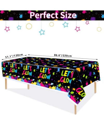 3 Pack Glow Neon Party Tablecloths Supplies - Let's Glow Plastic Birthday Table Cover Neon Rectangle All Over Print Table Clo...