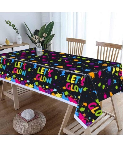 3 Pack Glow Neon Party Tablecloths Supplies - Let's Glow Plastic Birthday Table Cover Neon Rectangle All Over Print Table Clo...