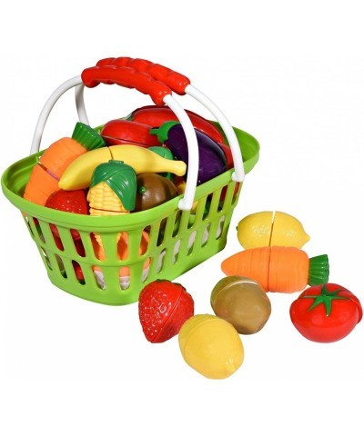 Playkidz: Fruit and Vegetables Basket Pretend Play Kitchen Food Educational Playset with Toy Knife Cutting Board (32 Pieces o...