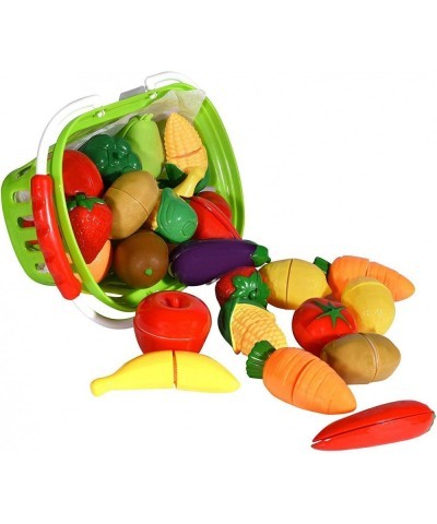 Playkidz: Fruit and Vegetables Basket Pretend Play Kitchen Food Educational Playset with Toy Knife Cutting Board (32 Pieces o...