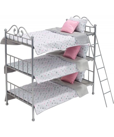 Metal Triple Doll Bunk Bed with Ladder and Bedding for 18 inch Dolls- Silver/Pink/Stars $58.79 Doll Accessories