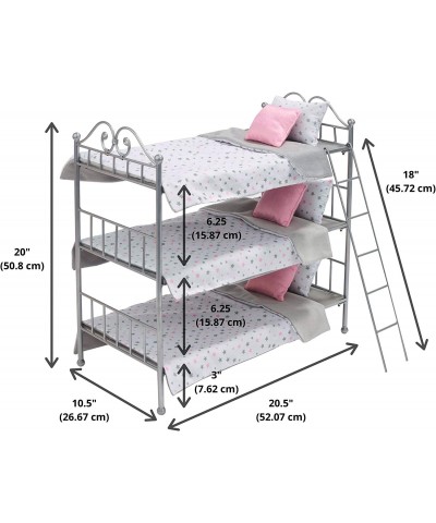 Metal Triple Doll Bunk Bed with Ladder and Bedding for 18 inch Dolls- Silver/Pink/Stars $58.79 Doll Accessories