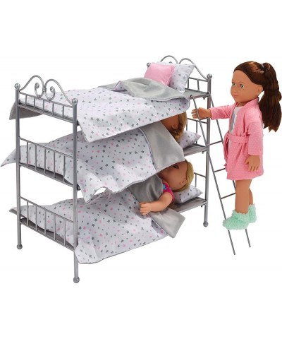 Metal Triple Doll Bunk Bed with Ladder and Bedding for 18 inch Dolls- Silver/Pink/Stars $58.79 Doll Accessories