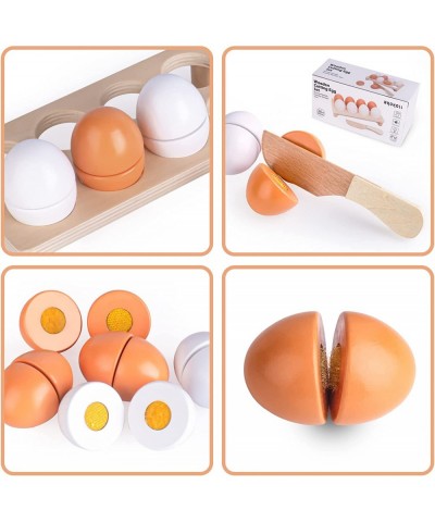 Wooden Play Food Play Eggs for Kids Kitchen Cutting Food Toys for Toddlers Fake Egg Toys for Pretend Play Kitchen Accessories...