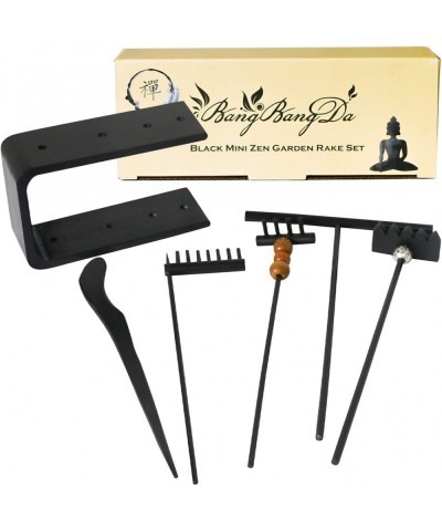 Mini Black Zen Garden Rake – Japanese Bamboo Table Top Rock Sand Garden Tools Kit Accessories Tabletop Meditation Sandbox Off...