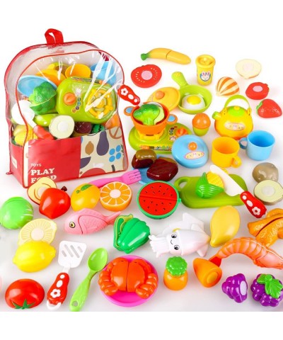 61 Pcs 39 Items Cutting Play Food Toys for Kids Kitchen Accessories Toys for Toddlers Plastic Pretend Play Fruits and Vegetab...