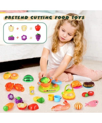 61 Pcs 39 Items Cutting Play Food Toys for Kids Kitchen Accessories Toys for Toddlers Plastic Pretend Play Fruits and Vegetab...