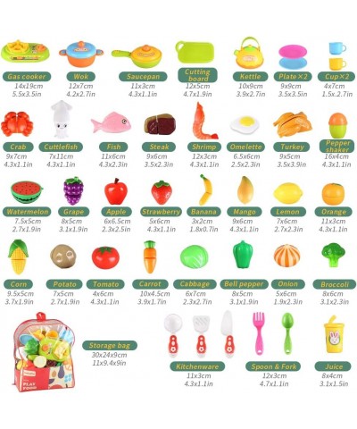 61 Pcs 39 Items Cutting Play Food Toys for Kids Kitchen Accessories Toys for Toddlers Plastic Pretend Play Fruits and Vegetab...