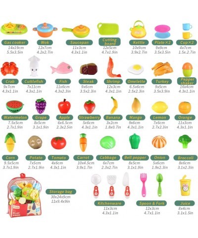 61 Pcs 39 Items Cutting Play Food Toys for Kids Kitchen Accessories Toys for Toddlers Plastic Pretend Play Fruits and Vegetab...