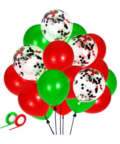 Red and Green Balloons 50 Pcs 12 Inch Christmas Latex Balloons Set Green Red Confetti Balloons with 2 rolls of ribbon for Chr...