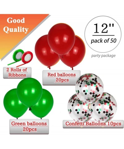 Red and Green Balloons 50 Pcs 12 Inch Christmas Latex Balloons Set Green Red Confetti Balloons with 2 rolls of ribbon for Chr...